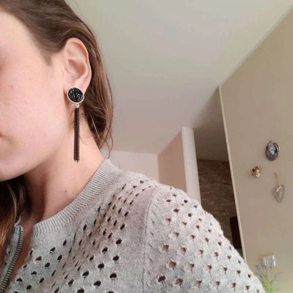 3/$35 Black Rhinestone Diamond Tassel Long Drop Dangle Earrings Jewelry